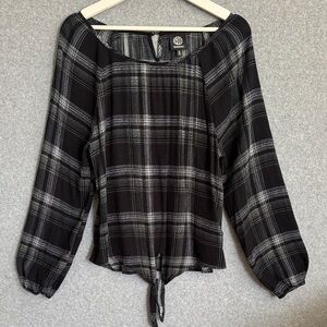Bobeau Long Sleeve Peasant Plaid Blouse M